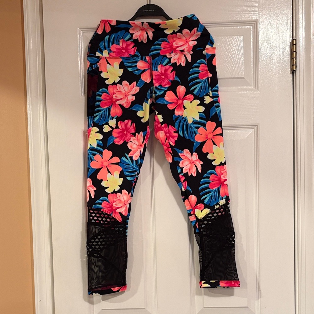 Victoria's Secret Kids Leggings - Black with Pink and Blue Floral